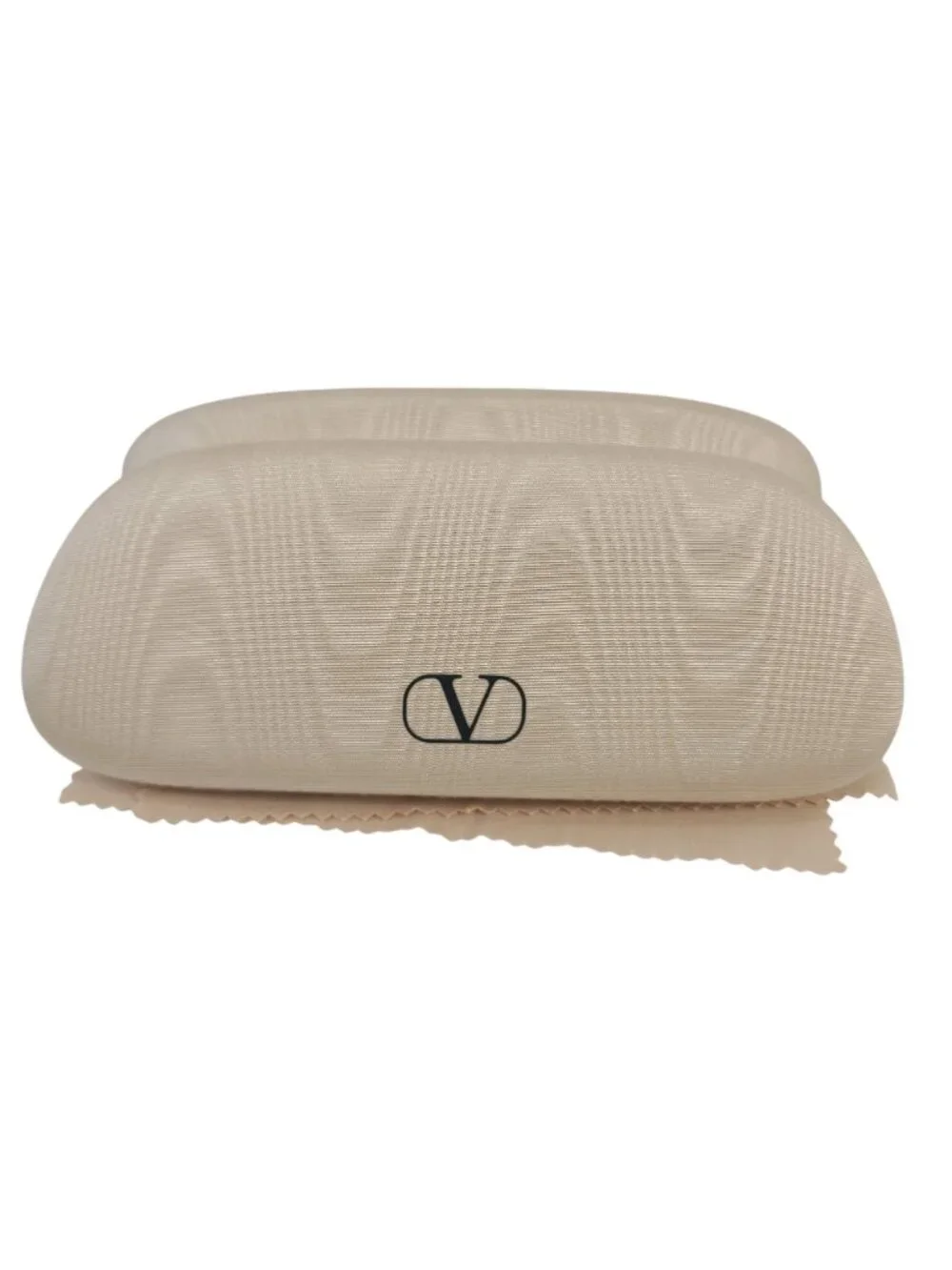NEW Valentino Beige Eyeglass Case & Cleaning Cloth Set Hard Shell Lightweight